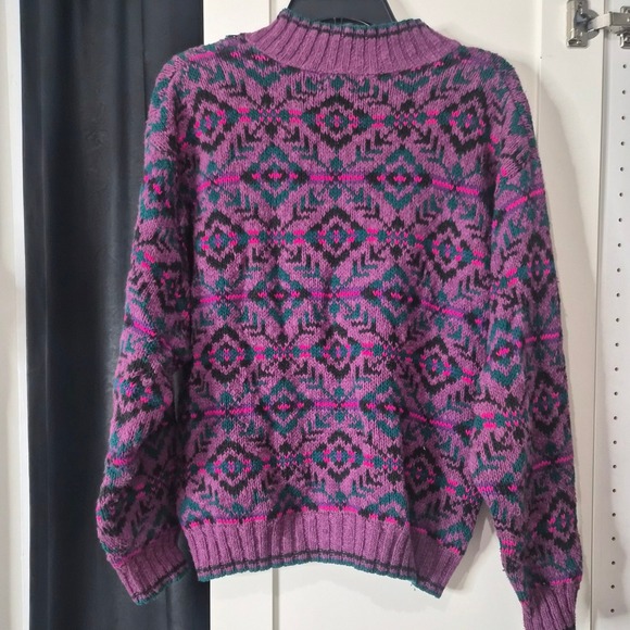 American Eagle Outfitters Women's Geometric Knit Sweater Purple Pink Teal Size S - Picture 2 of 7